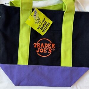 Trader Joe's Black and Purple Canvas Tote Bag